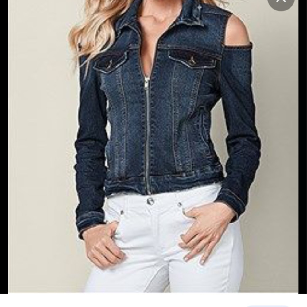 XS Venus blue Jean jacket with cold shoulder worn only twice